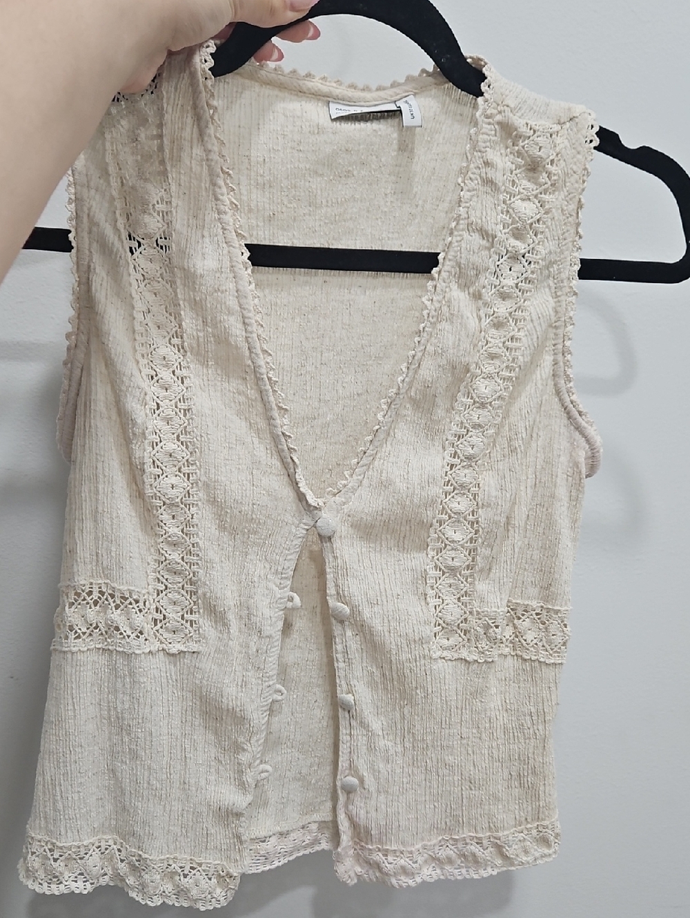 ASOS Cream Crochet-Trim Sleeveless Vest